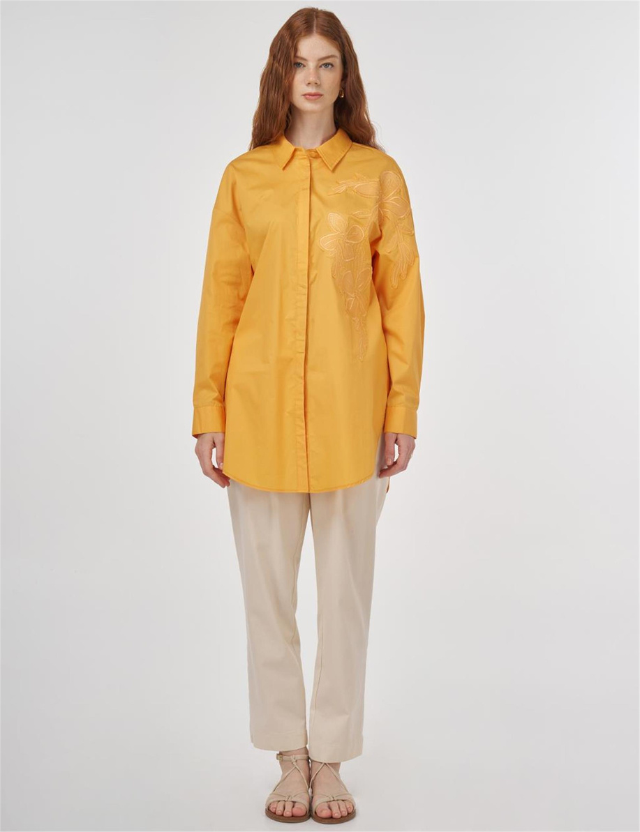 Nakış Aplikeli Pamuklu Tunik Kavuniçi