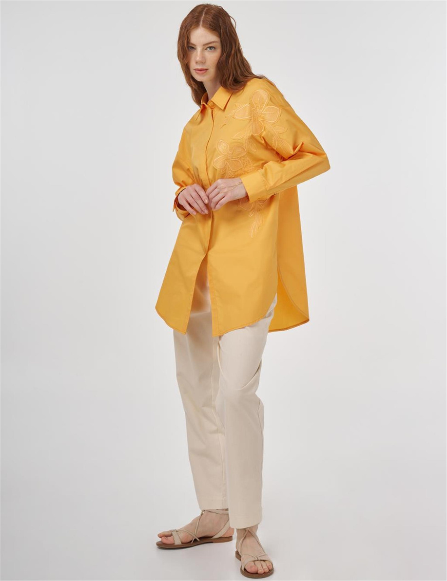 Nakış Aplikeli Pamuklu Tunik Kavuniçi