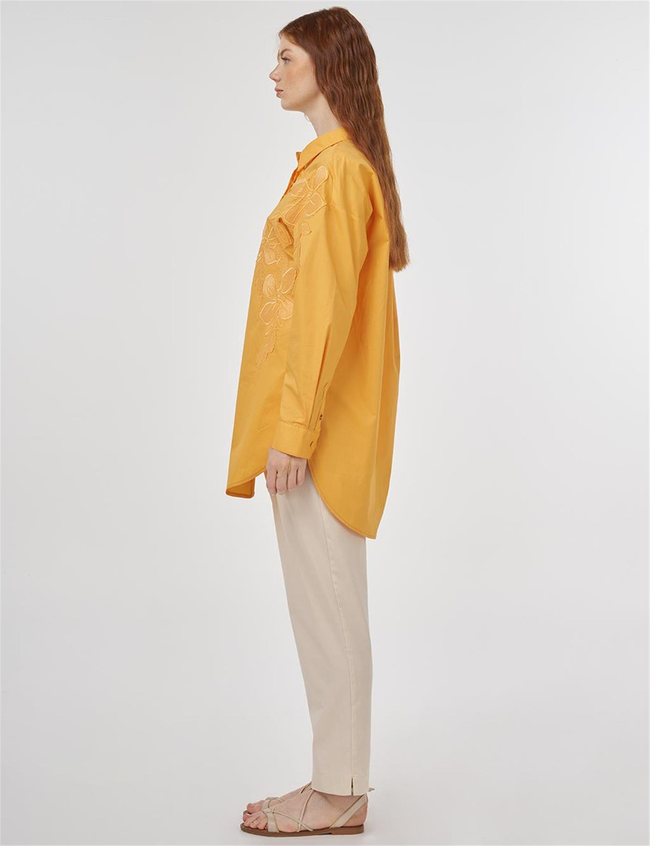 Nakış Aplikeli Pamuklu Tunik Kavuniçi