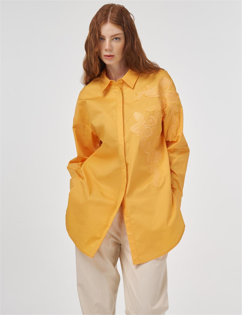 Nakış Aplikeli Pamuklu Tunik Kavuniçi