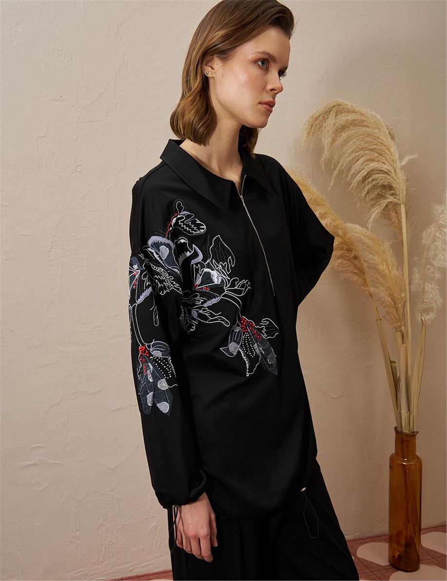 Nakış Aplikeli Rayon Siyah Takım