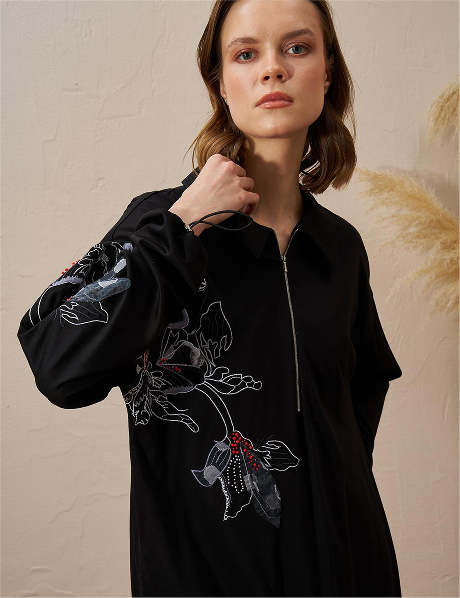 Nakış Aplikeli Rayon Siyah Takım