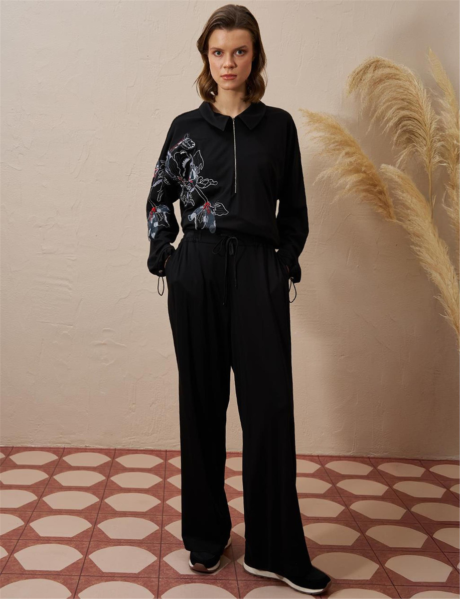 Nakış Aplikeli Rayon Siyah Takım