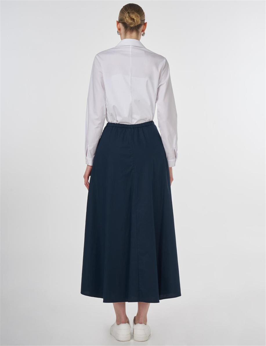 Nakış İşlemeli Çan Etek Koyu Lacivert