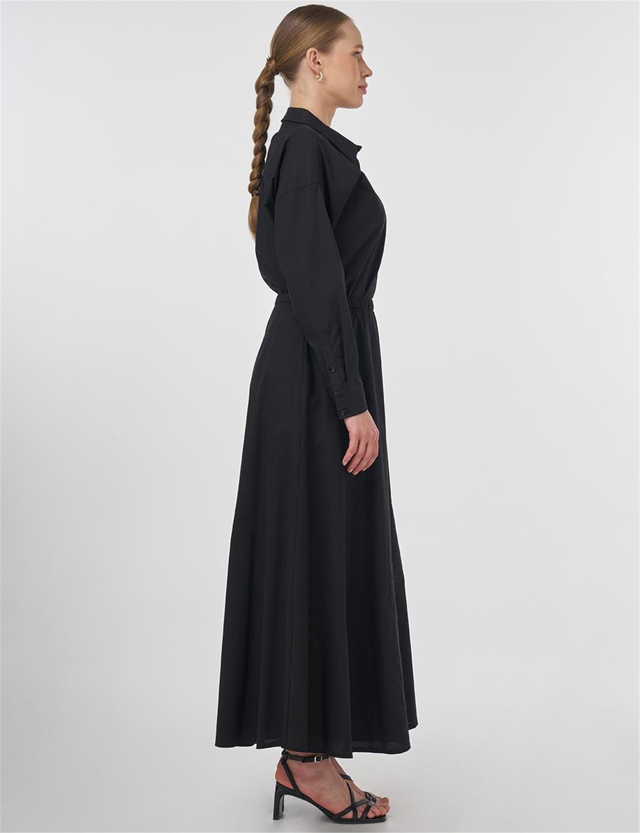 Nakış İşlemeli Çan Etek Siyah