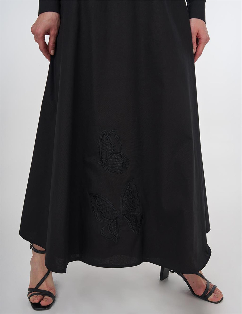 Nakış İşlemeli Çan Etek Siyah