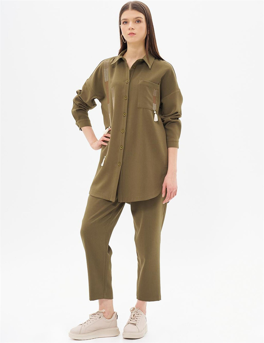 Nakış İşlemeli Haki Takım