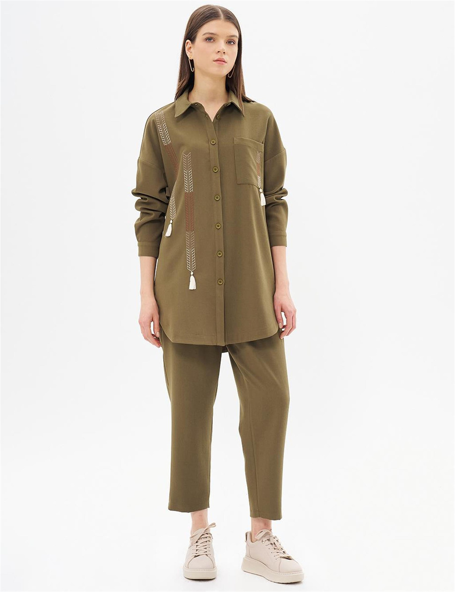 Nakış İşlemeli Haki Takım