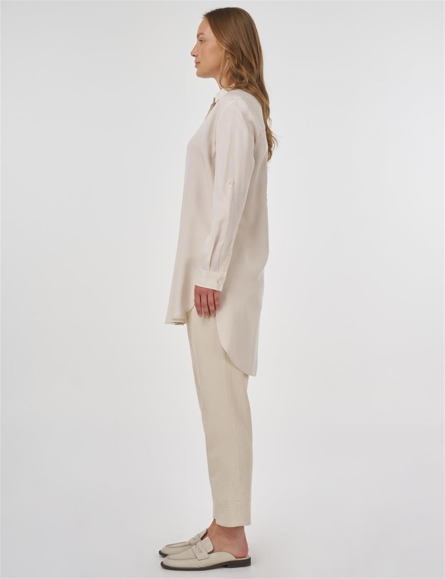 Nakış İşlemeli Lyocell Tunik Ekru