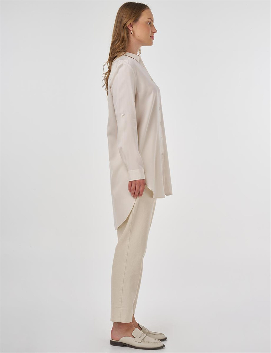 Nakış İşlemeli Lyocell Tunik Ekru