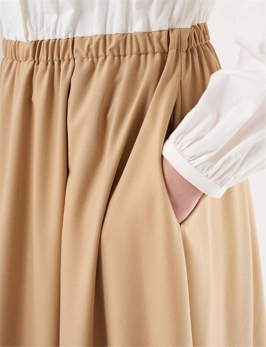 Nakış İşlemeli Maksi Elbise Bej