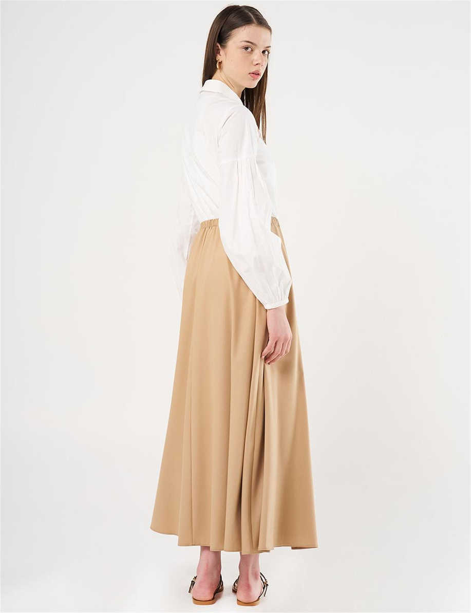 Nakış İşlemeli Maksi Elbise Bej