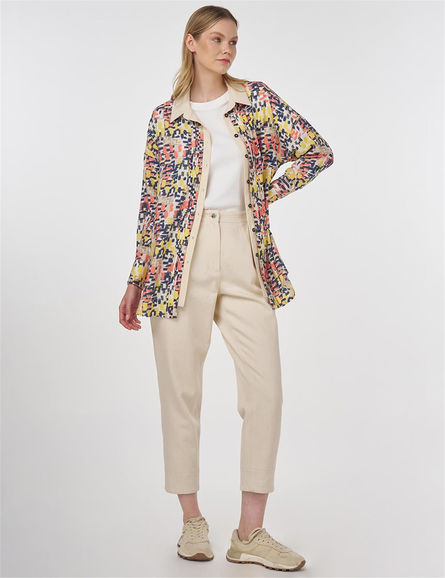 Nervür Dikişli Empirme Tunik Krem