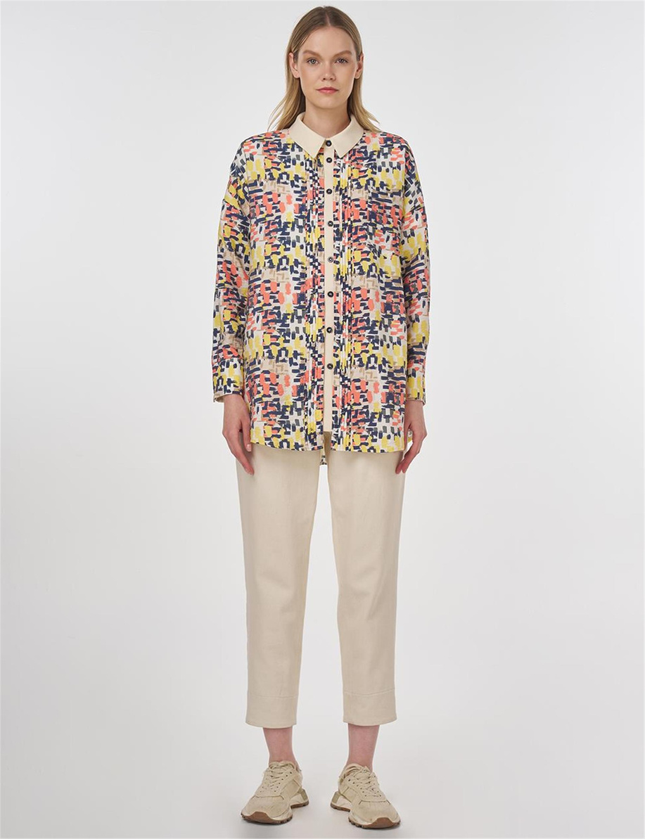 Nervür Dikişli Empirme Tunik Krem