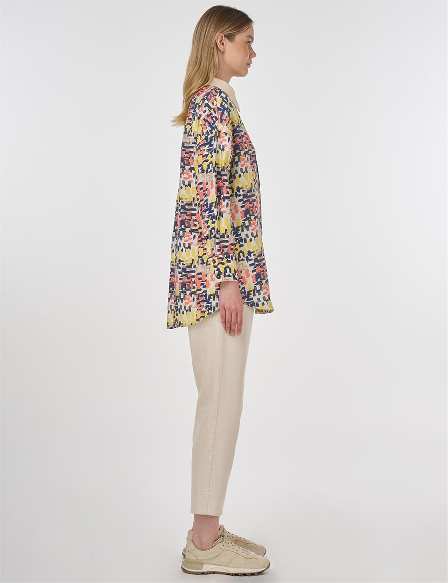 Nervür Dikişli Empirme Tunik Krem