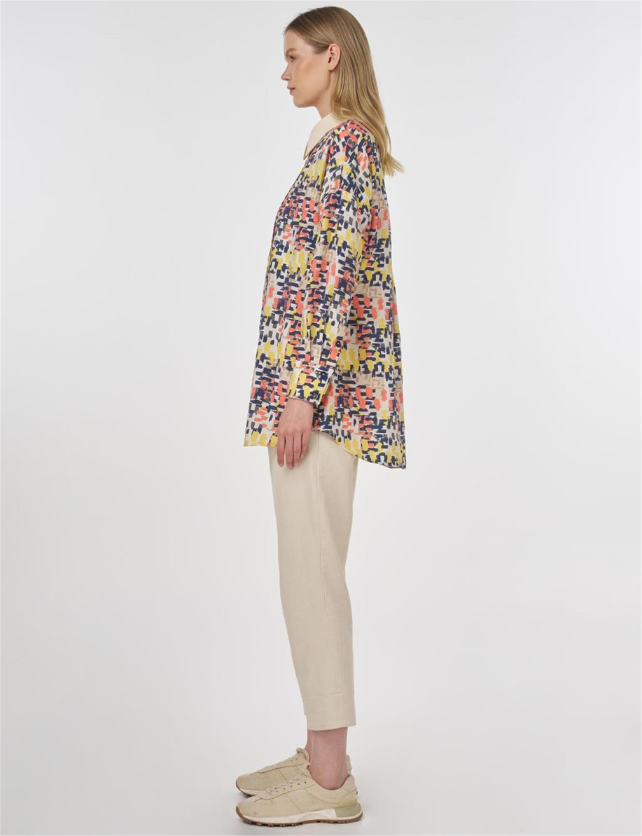 Nervür Dikişli Empirme Tunik Krem