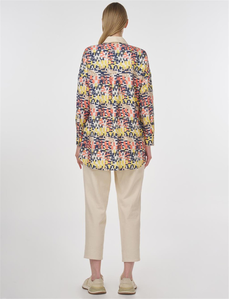 Nervür Dikişli Empirme Tunik Krem