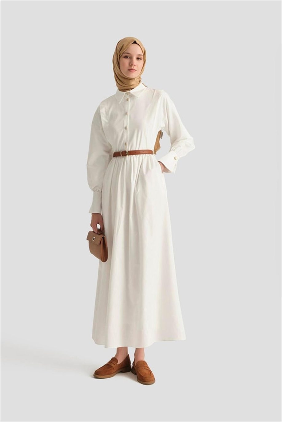 Omuz Allerli Pamuk Elbise Beyaz - 25Y9002