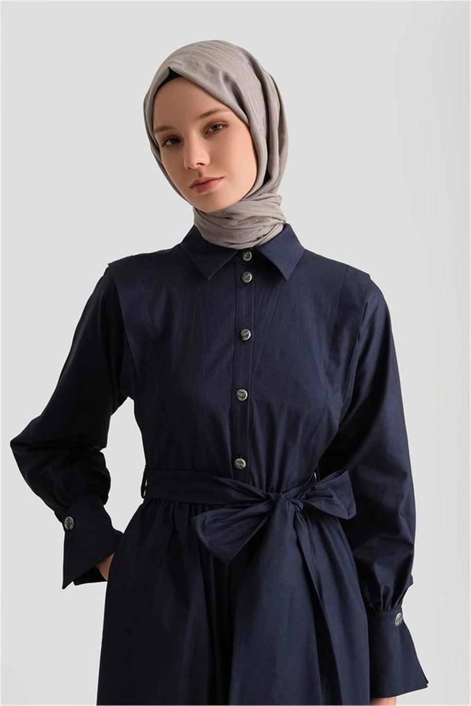 Omuz Allerli Pamuk Elbise Lacivert - 25Y9002