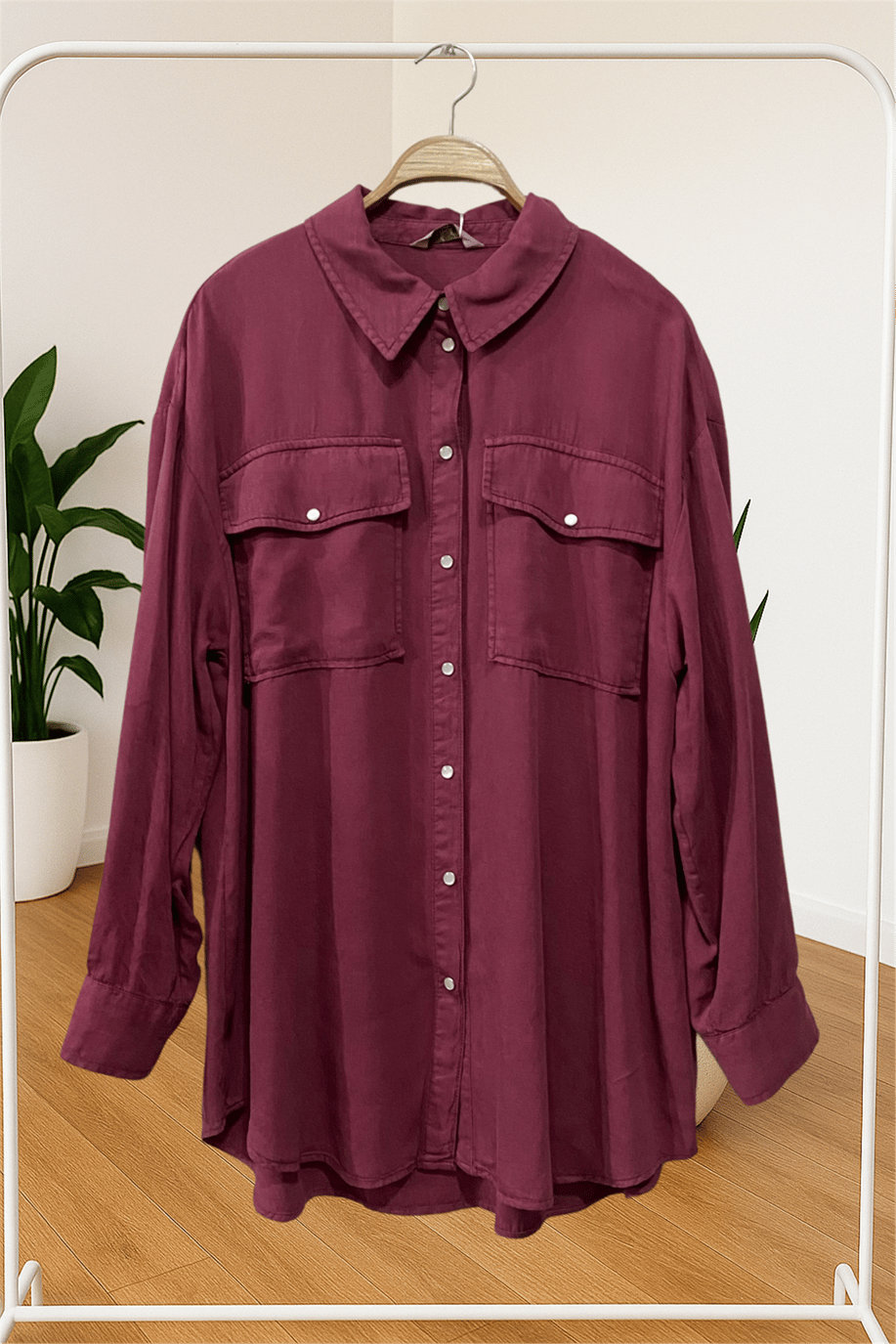 Oversize Cepli Gömlek Mürdüm