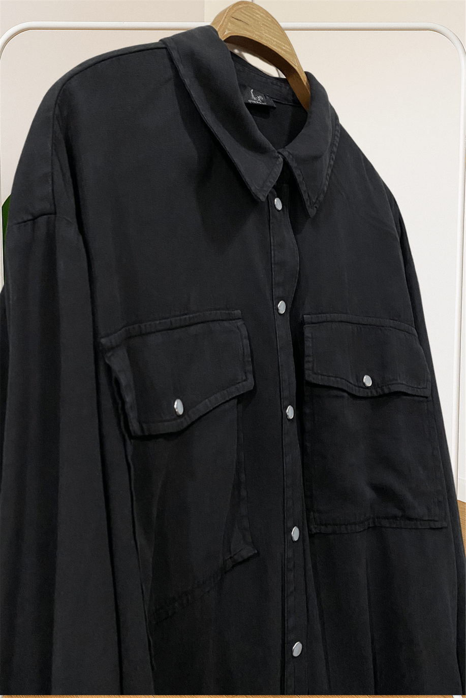 Oversize Cepli Gömlek Siyah