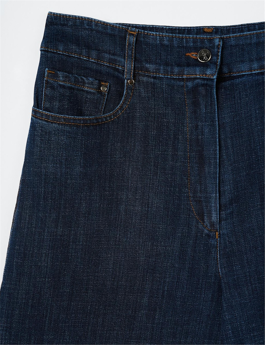 Paçası Eskitmeli Denim Lacivert Pantolon