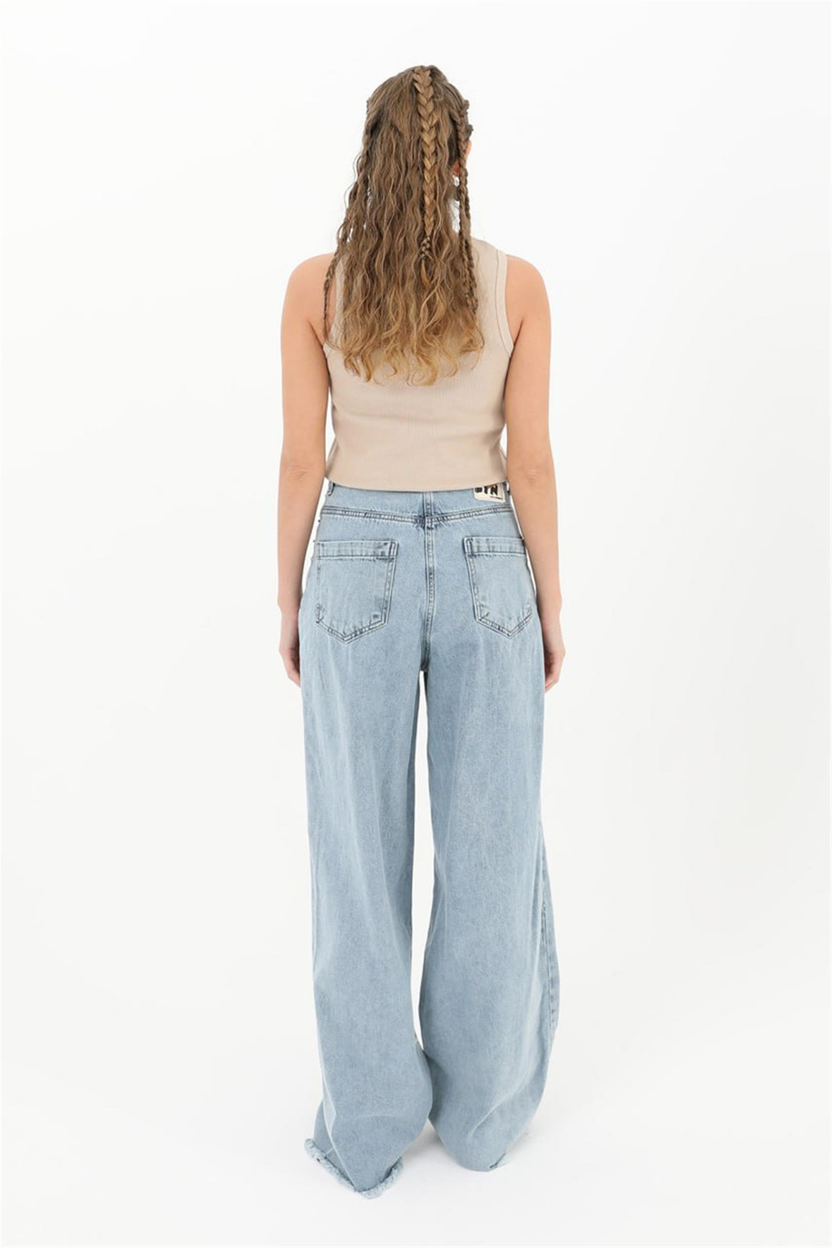 Paçası Püsküllü Açık Mavi Pantolon
