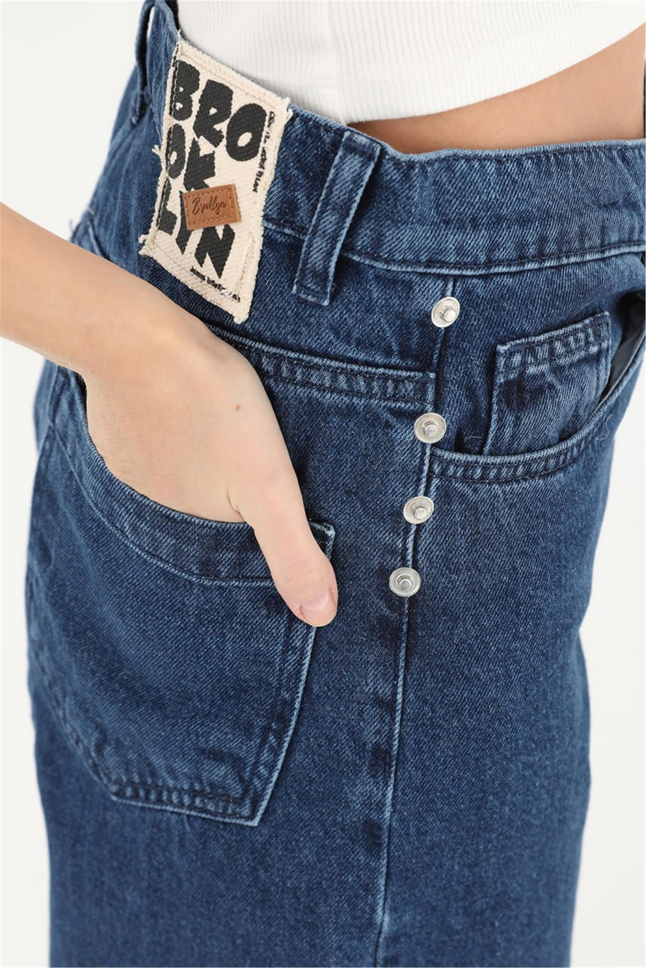 Paçası Püsküllü Mavi Pantolon