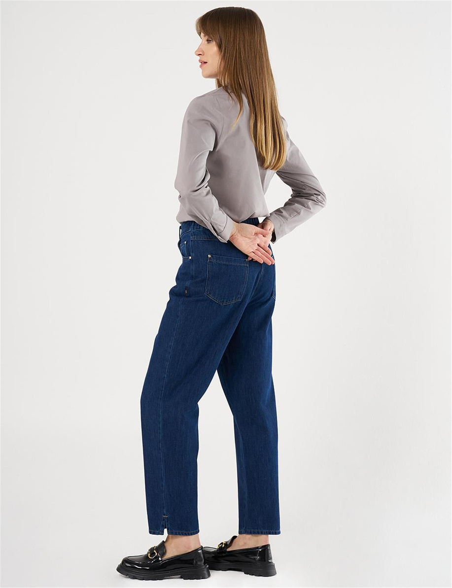 Paçası Yırtmaçlı Denim Pantolon Lacivert