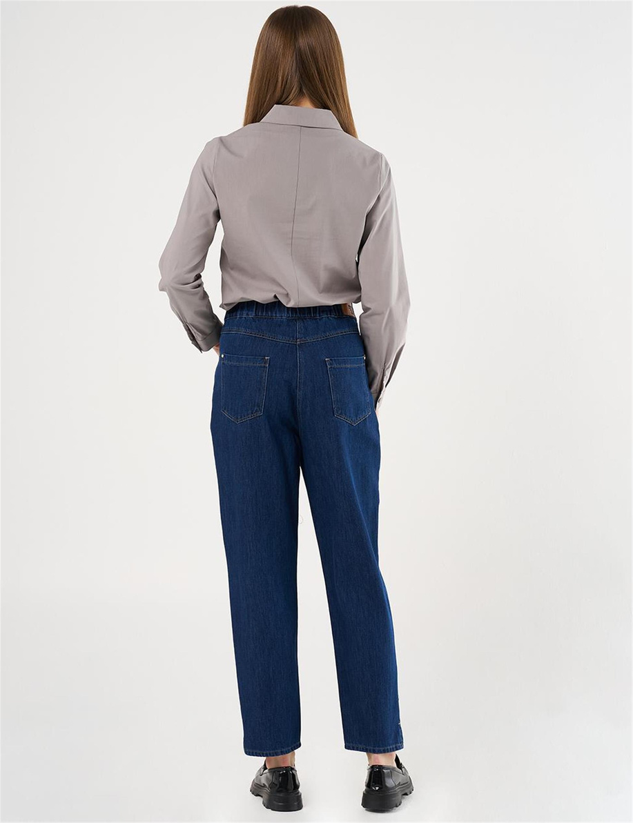 Paçası Yırtmaçlı Denim Pantolon Lacivert