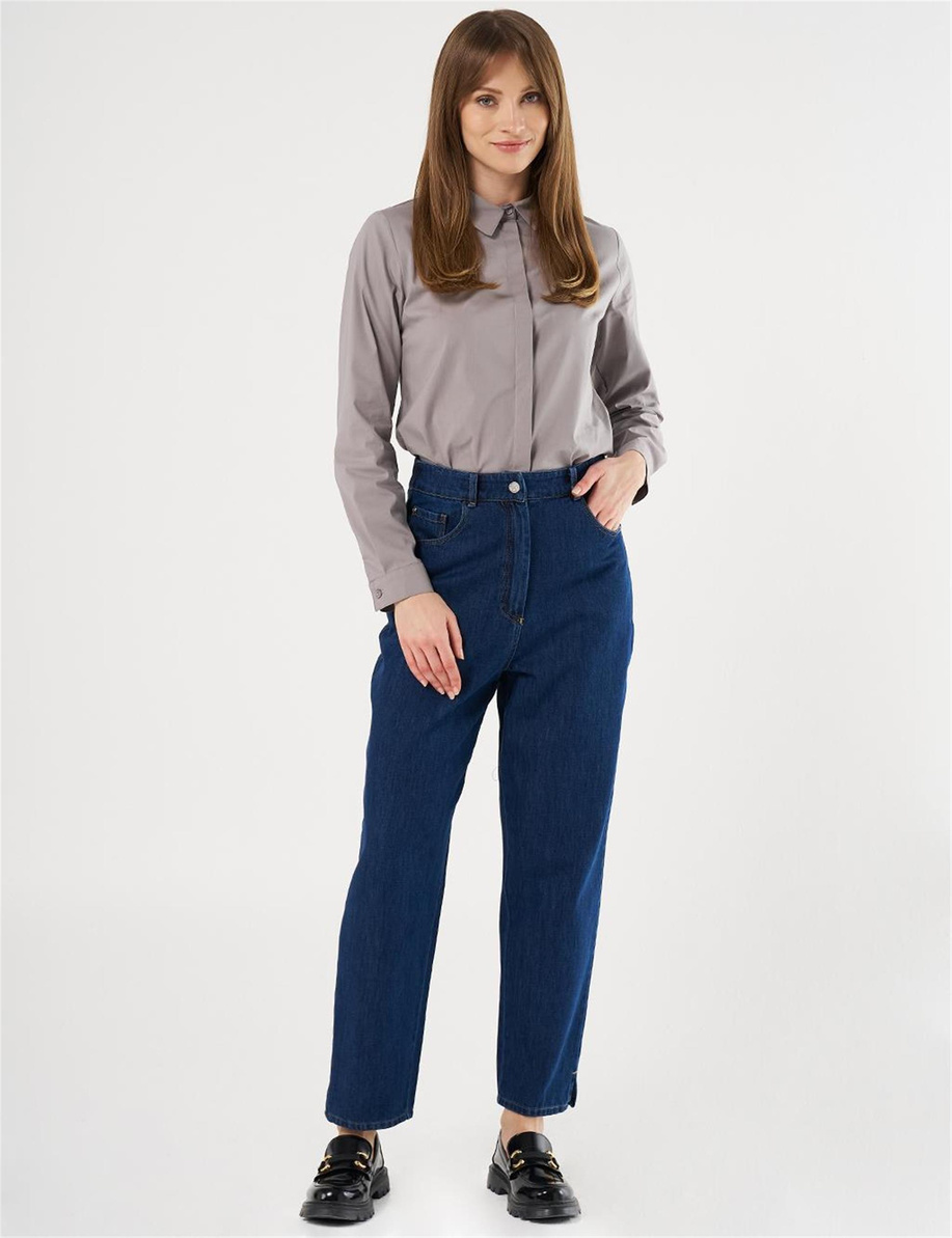 Paçası Yırtmaçlı Denim Pantolon Lacivert