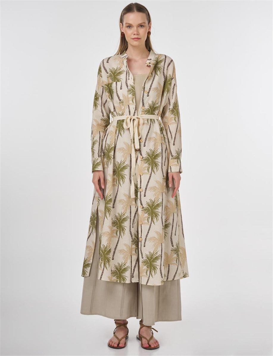 Palmiye Desen Uzun Tunik Haki