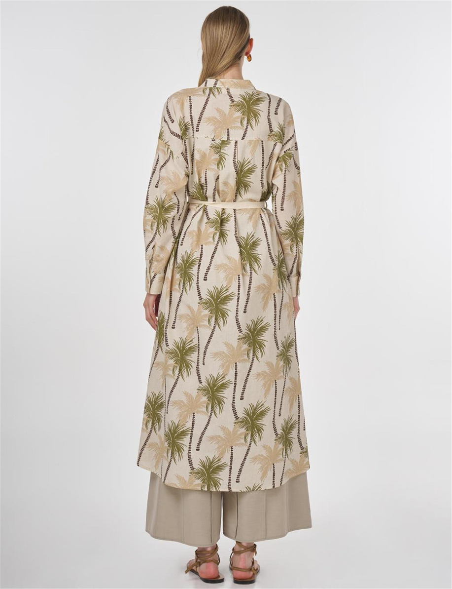 Palmiye Desen Uzun Tunik Haki