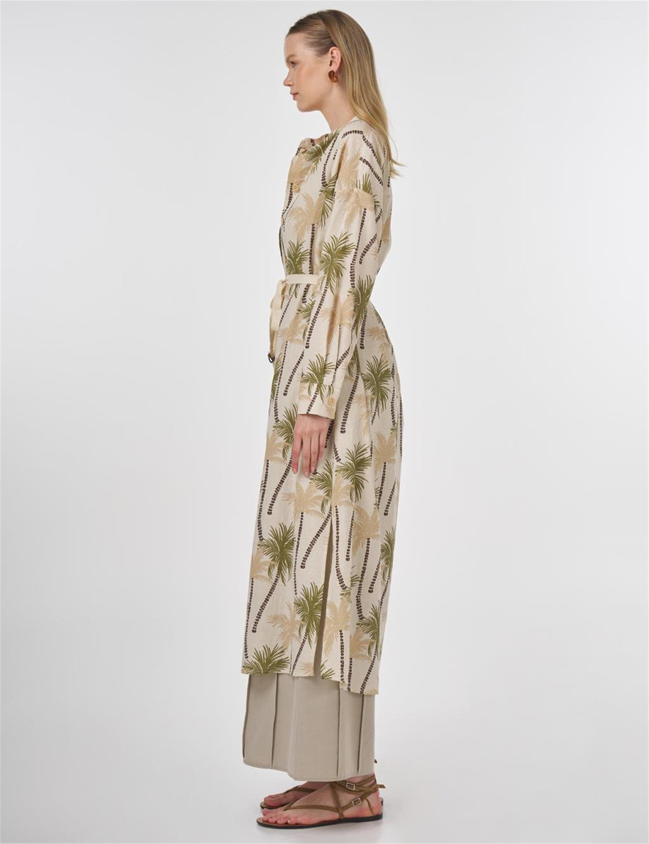 Palmiye Desen Uzun Tunik Haki