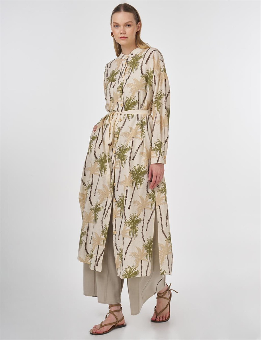 Palmiye Desen Uzun Tunik Haki