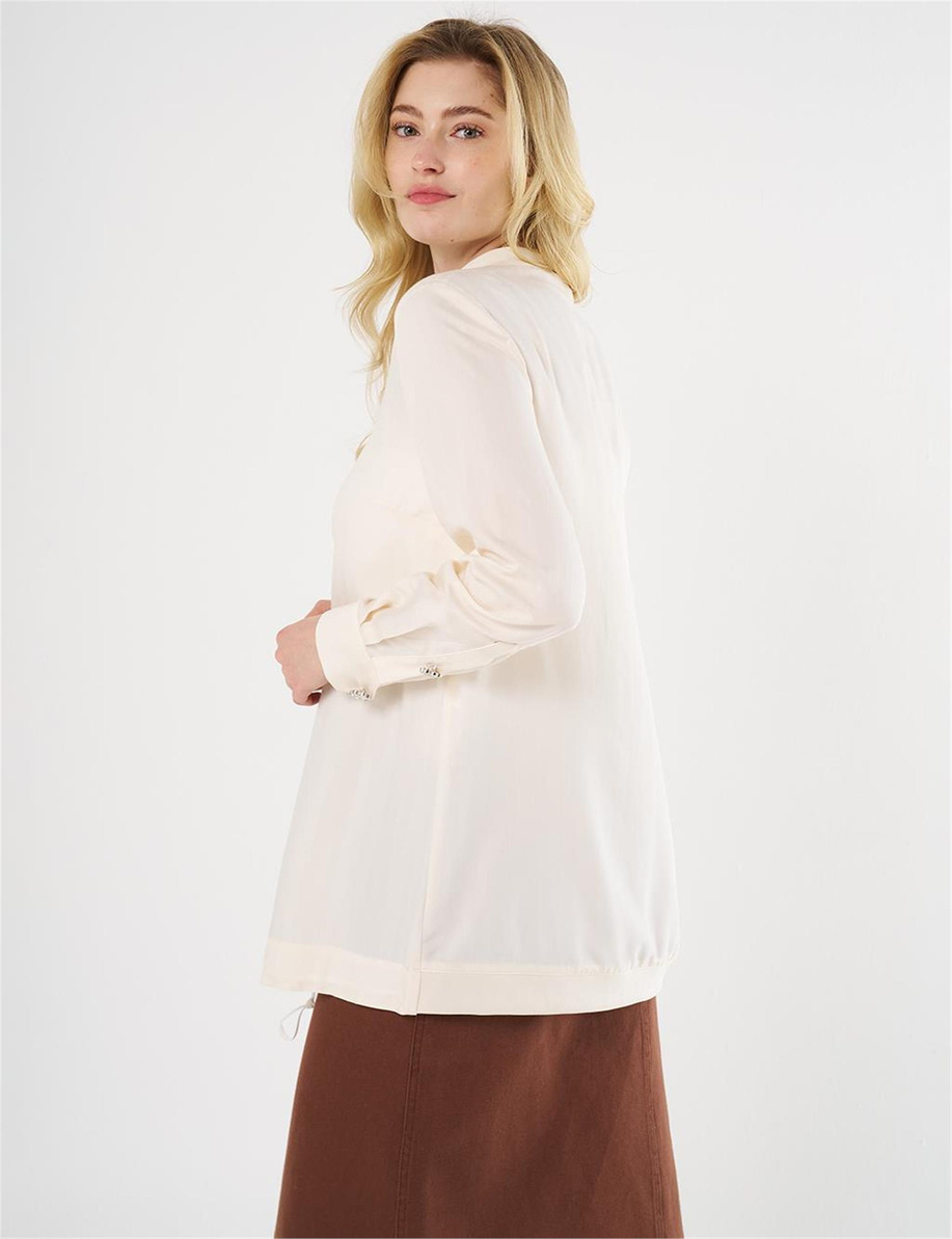Parlak Düğmeli Kolej Yaka Tunik Ekru