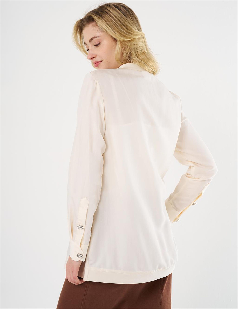 Parlak Düğmeli Kolej Yaka Tunik Ekru
