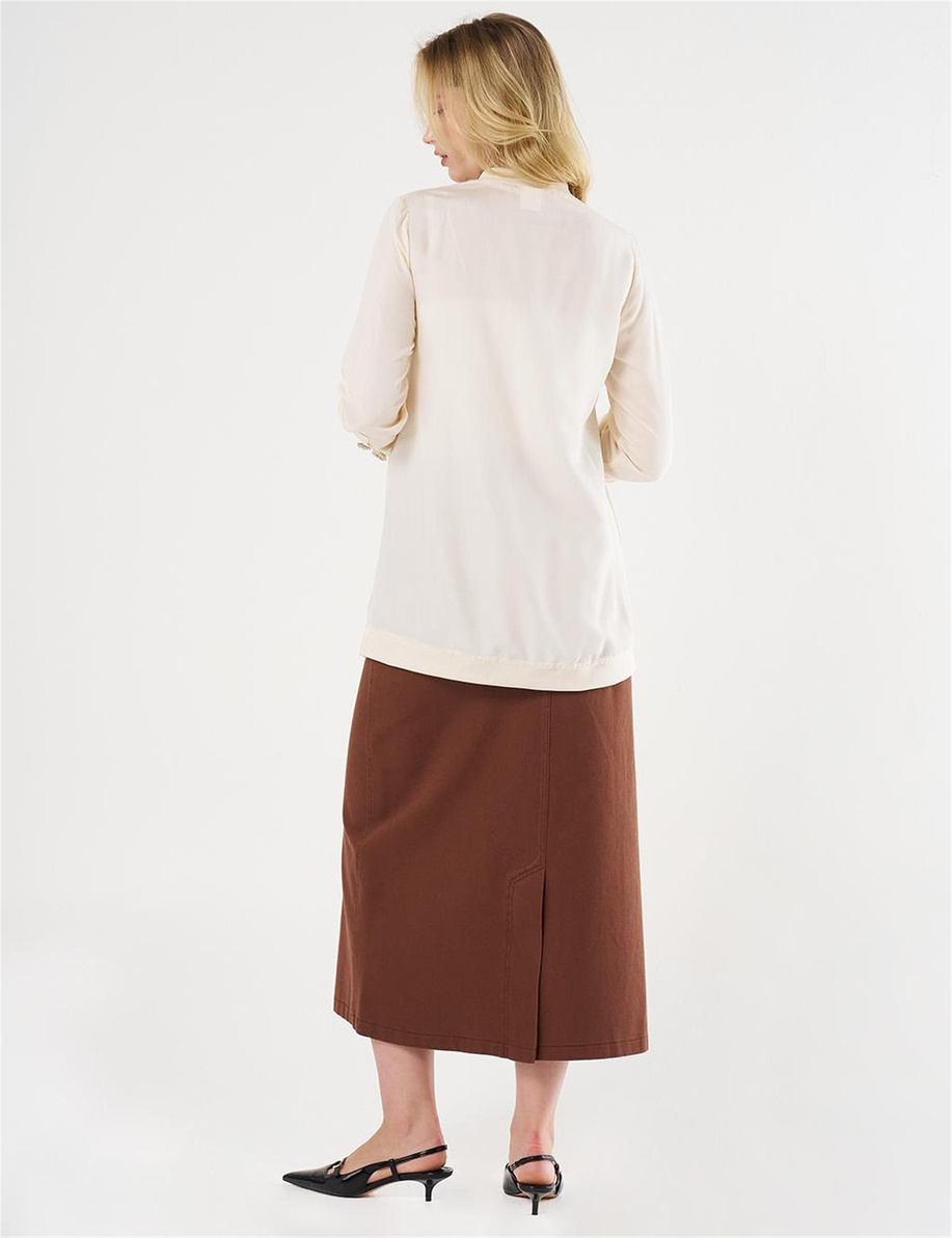 Parlak Düğmeli Kolej Yaka Tunik Ekru