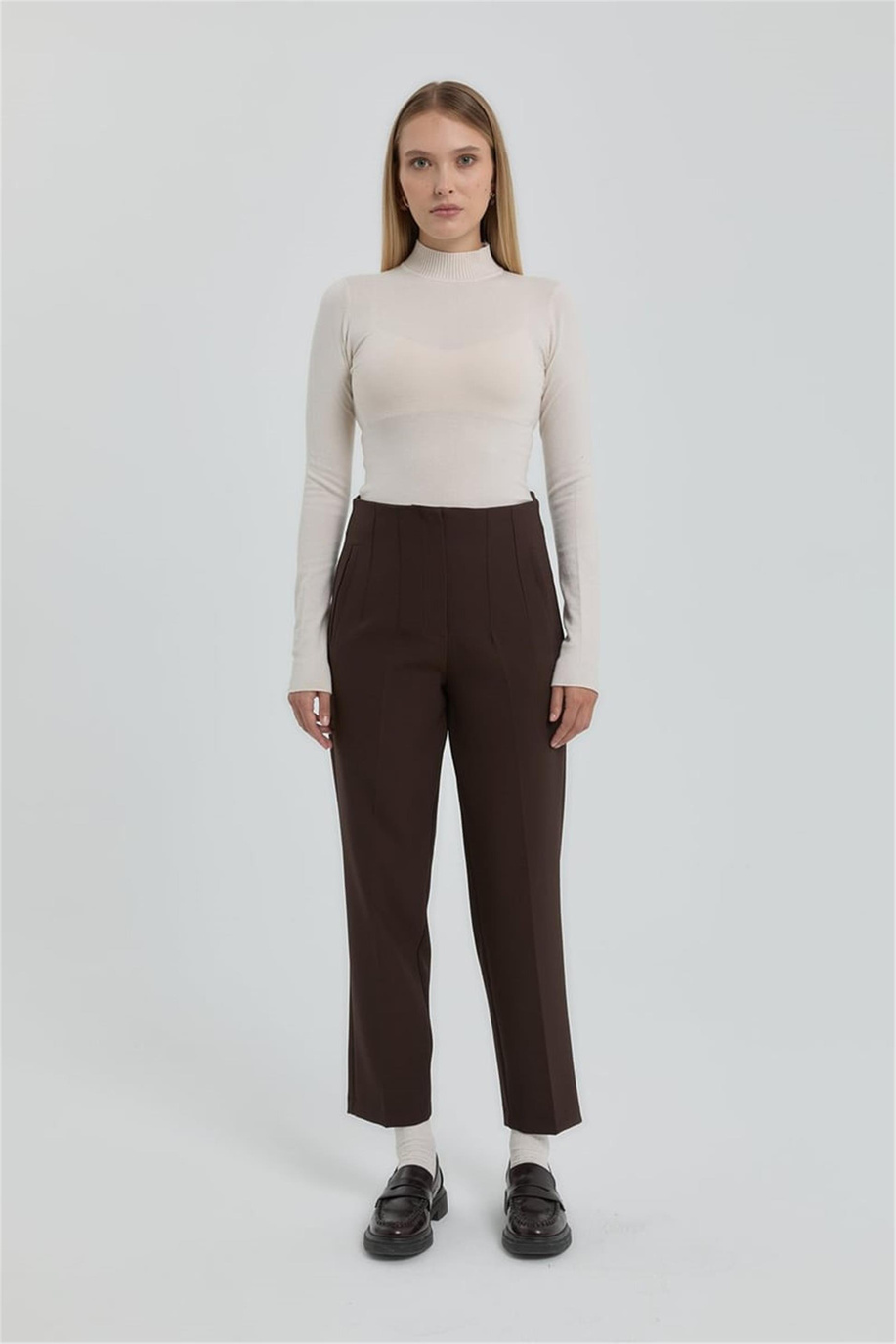 Pens Detaylı Havuç Pantolon Kahve