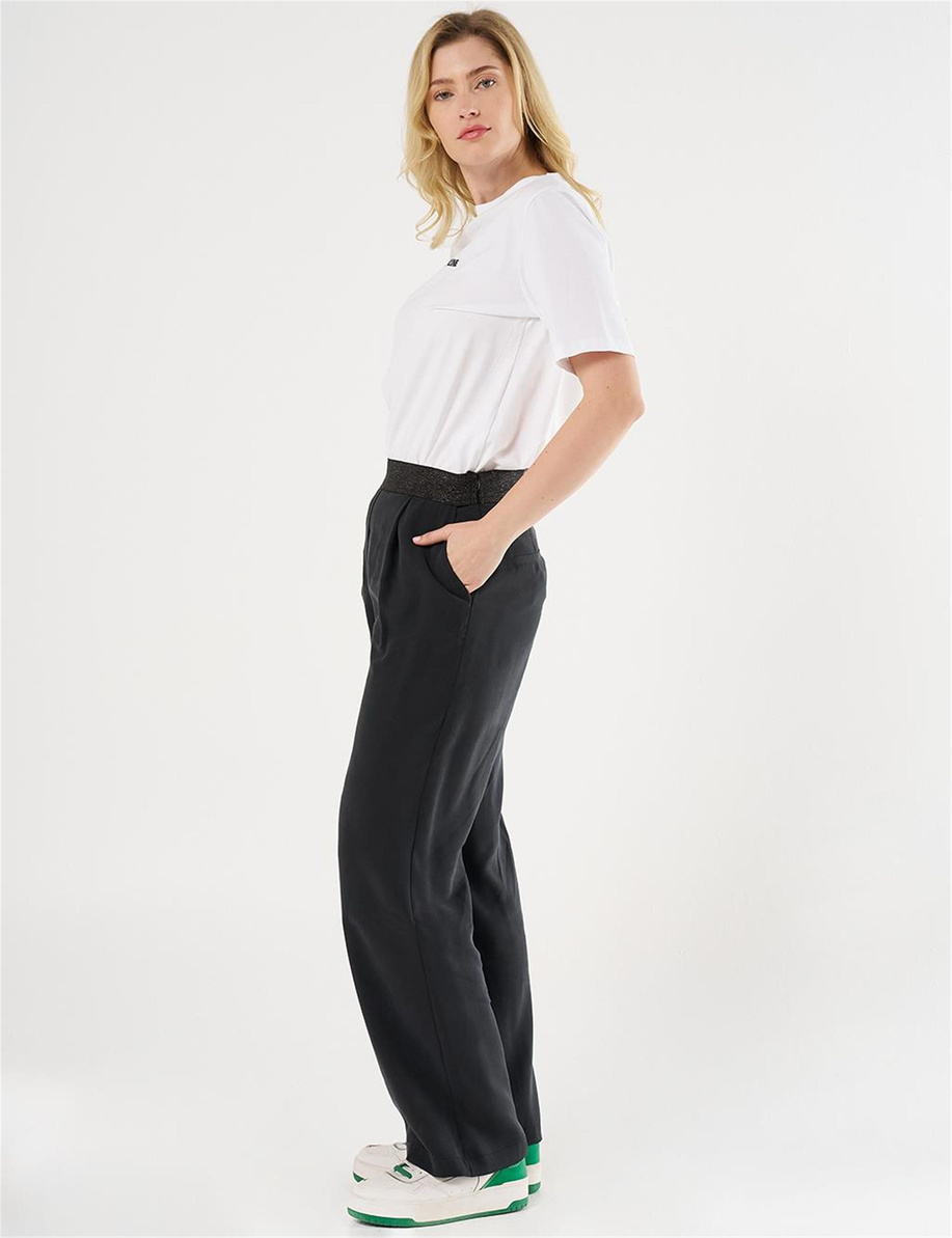 Pileli Yüksek Bel Pantolon Siyah