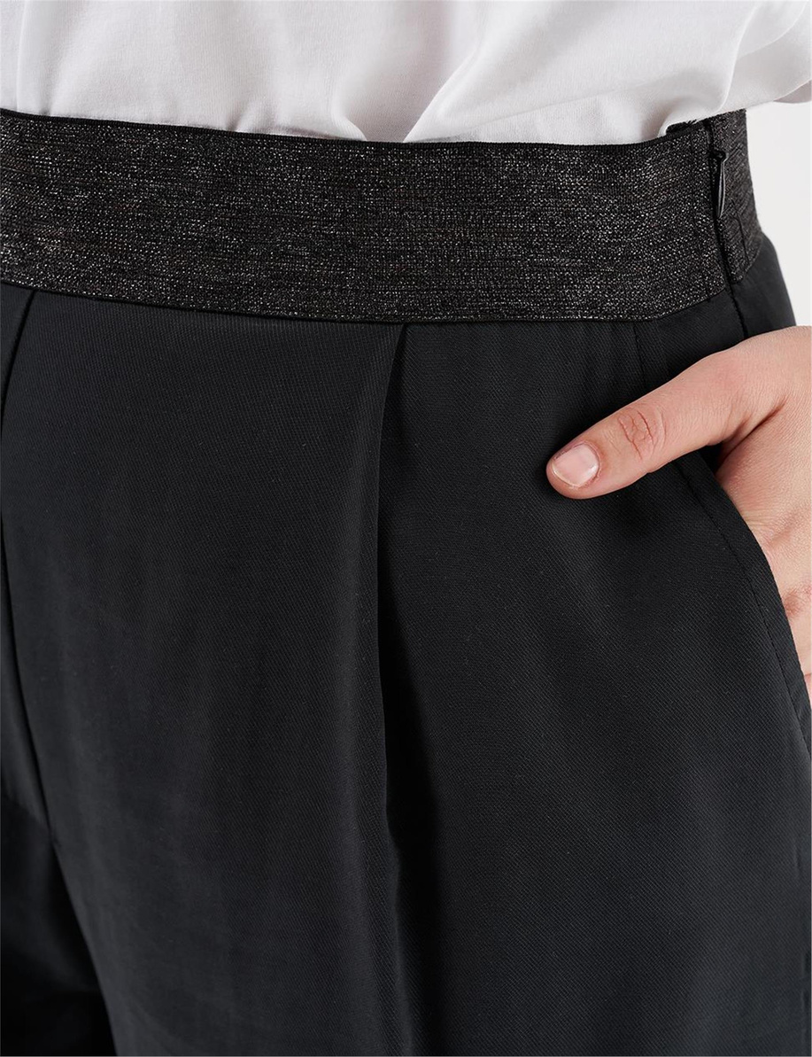 Pileli Yüksek Bel Pantolon Siyah