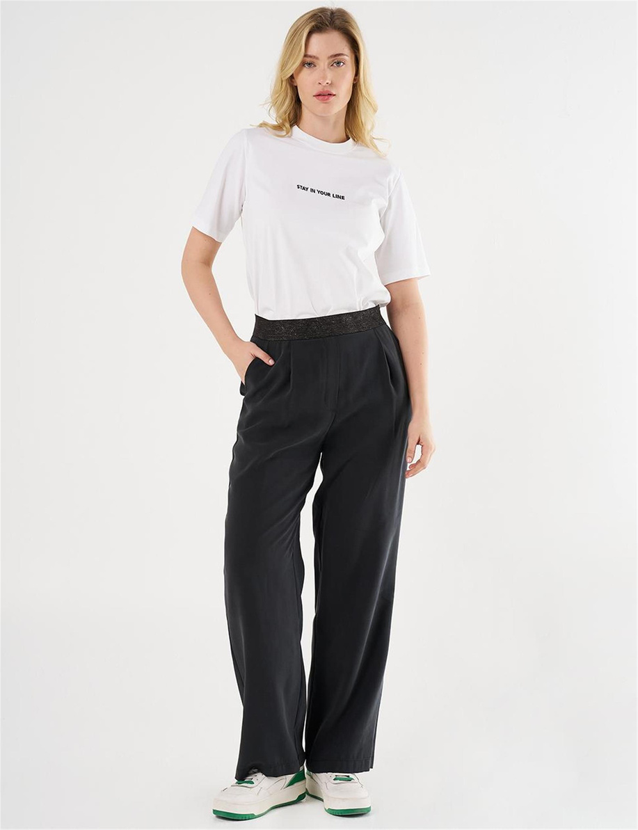 Pileli Yüksek Bel Pantolon Siyah