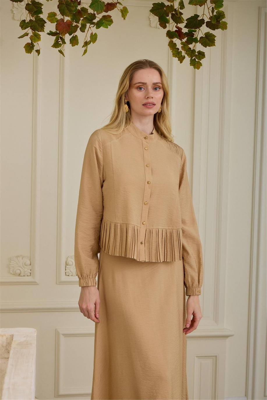 Pilise Detaylı Cupra Etekli Takım Latte - 25YMB24662