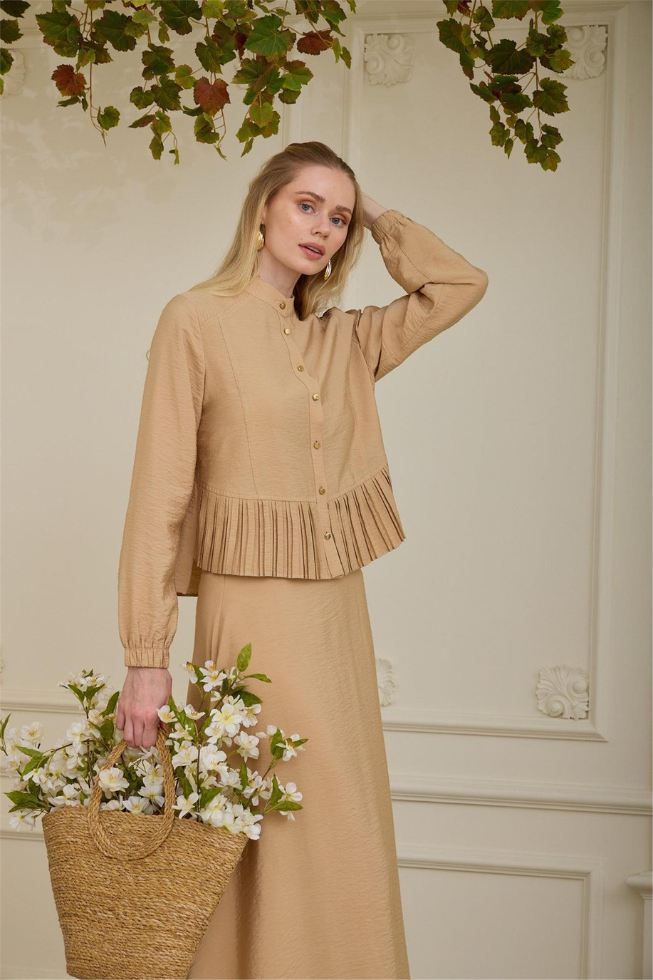 Pilise Detaylı Cupra Etekli Takım Latte - 25YMB24662