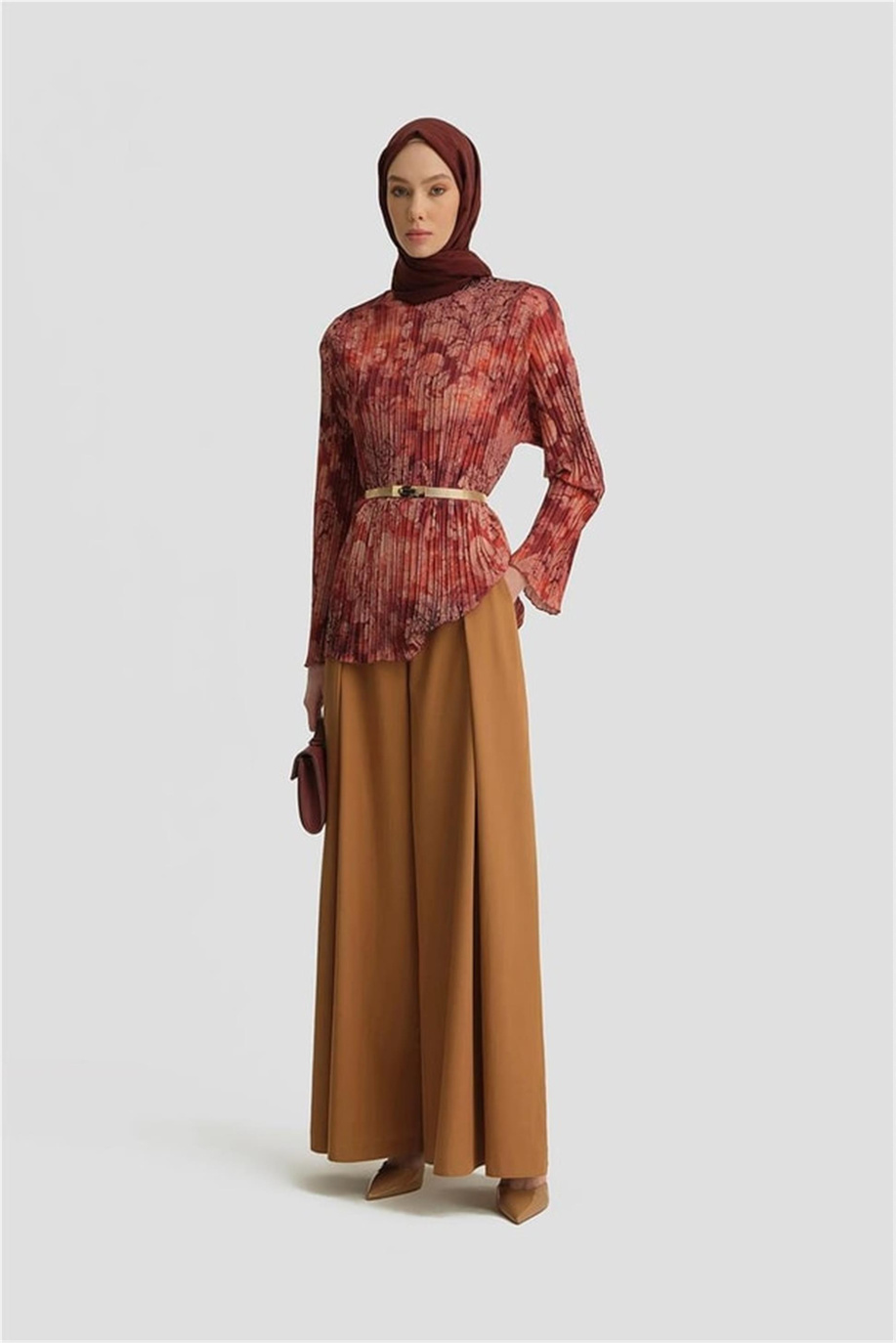 Piliseli Bluz Koyu Kırmızı Bluz