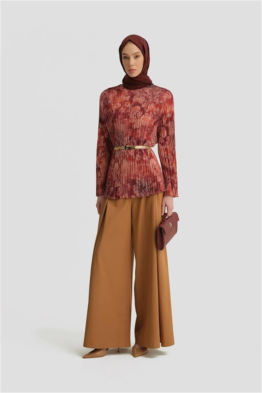 Piliseli Bluz Koyu Kırmızı Bluz