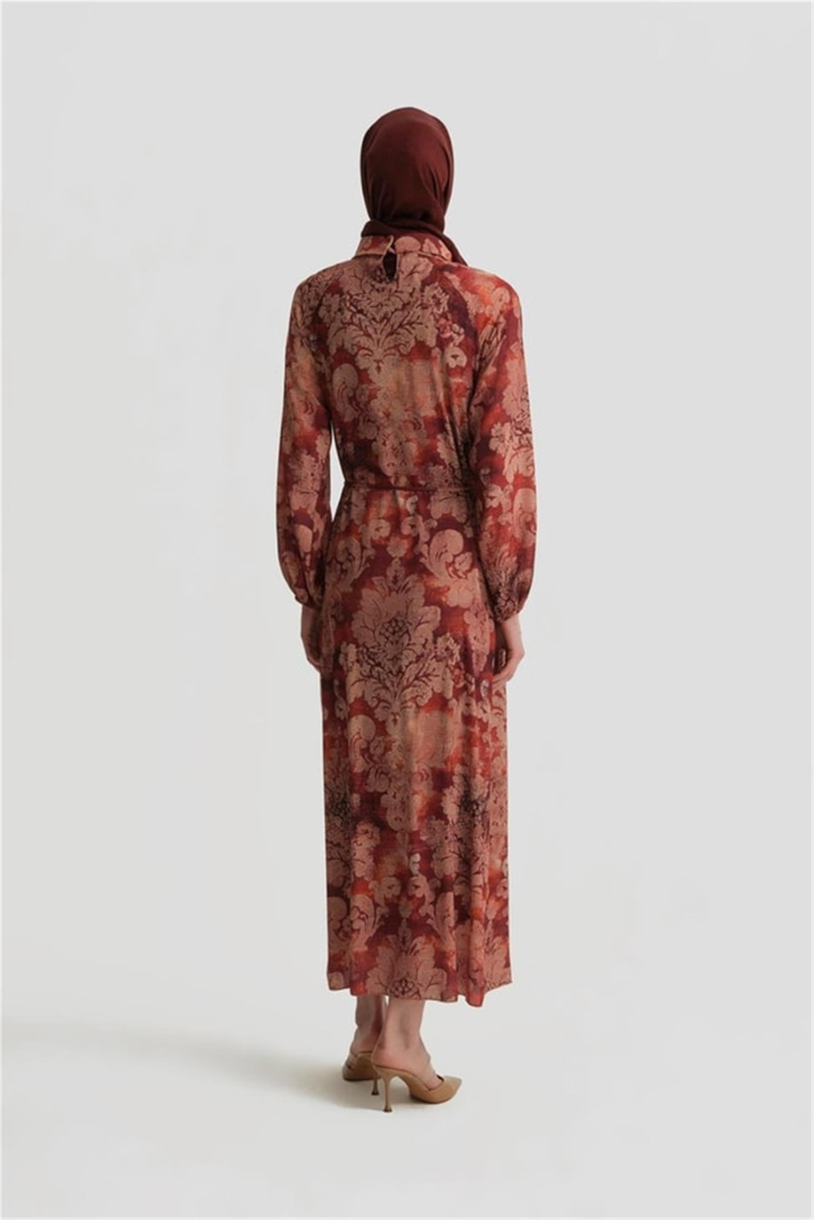 Piliseli Emprime Elbise Koyu Kırmızı - 25Y9030