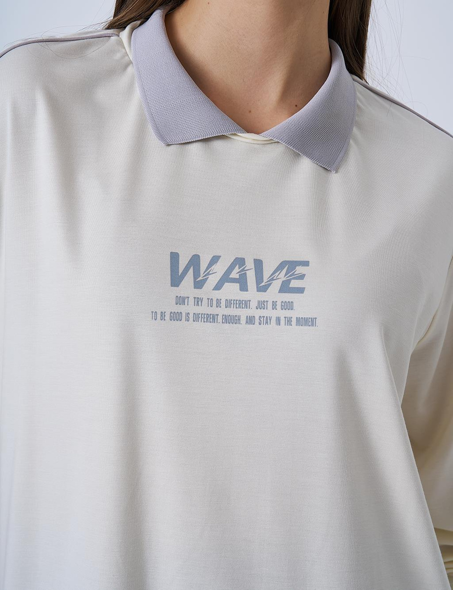 Polo Yaka Baskılı Sweatshirt Ekru