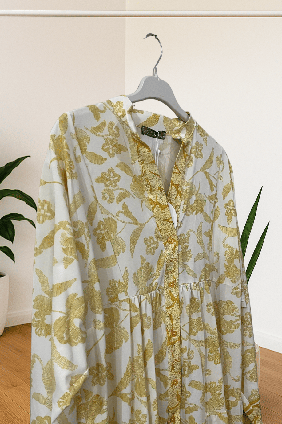 Puane Desenli Elbise Ekru-Sarı