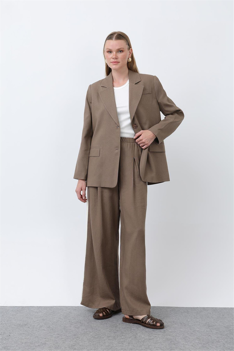 Puane Kahve-Ekru Pantolon - 25YP32302